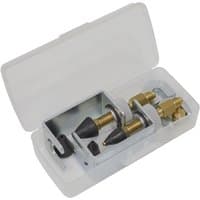 "Sealey VSAC135 kit with brass connectors, black rubber tips, in a clear plastic case"