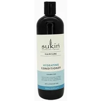 Black bottle of Sukin Hydrating Conditioner 500ml with white and blue label, featuring a leaf logo.