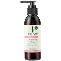 Sukin Sensitive Cleansing Gel 125ml in a dark bottle with pump dispenser and pink label detailing.