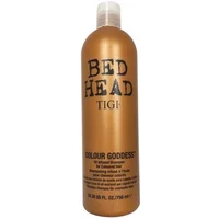 Bronze bottle of TIGI Bed Head Colour Goddess Oil Infused Shampoo 750ml with black text and flip-top cap.