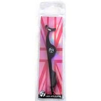 Black W7 Lash Applicator with curved tip, ergonomic handle, in clear packaging with pink and red background.