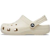 Cream Crocs toddler clog with adjustable heel strap, ventilation holes, and textured sole, size Infant 6.