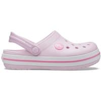 Pink Crocs Girl's Crocband Clog with heel strap, ventilation holes, and white sole stripe, Size: Infant 13.