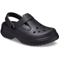 Black Crocs toddler Mary Jane clog with strap, perforated toe box, and textured sole, size Infant 10.