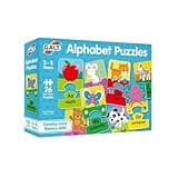 Galt Alphabet Puzzles box with colorful animal and letter illustrations, set of 26 two-piece jigsaw puzzles for kids.