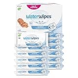 WaterWipes Sensitive+ baby wipes pack, white with blue accents, 720 count, 12 packs, 99.9% water, unscented.