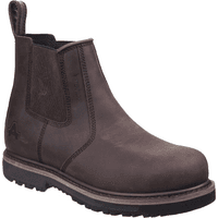Brown leather Amblers Safety dealer boot, slip-on style, elastic side panels, pull tab, rugged black sole, size 11.