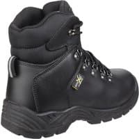 Black Amblers Safety boot with Poron XRD, internal metatarsal guard, lace-up front, and rugged sole, size 11.