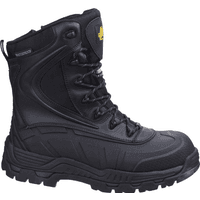 Black Amblers Safety hi-leg waterproof boot, metal-free, with rugged sole, lace-up front, and padded collar, size 6.