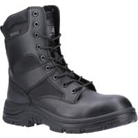 Black Amblers Safety waterproof hi-leg boot, metal-free, with lace-up front and reinforced toe, size 13.