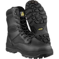Black Amblers Safety hi-leg boot, size 14, with reinforced toe, padded collar, and rugged slip-resistant sole.