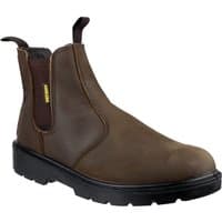 Brown Amblers Safety pull-on dealer boot with elastic side panels, reinforced toe, and black slip-resistant sole.