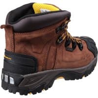 Brown Amblers Safety boot, size 10, with black reinforced toe, yellow interior, and rugged black sole.