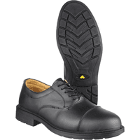 Black leather Amblers Safety shoe, size 11, with lace-up design and slip-resistant sole, by Footsure Western Limited.