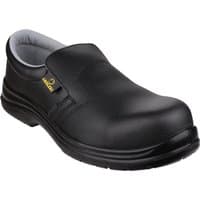 Black Amblers Safety shoe, slip-on design, metal-free, lightweight, with padded collar and textured sole, size 9.