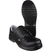 Black Amblers safety shoe, size 6, with lace-up front, steel toe cap, and slip-resistant sole.