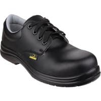 Black leather Amblers safety shoe, lace-up design, slip-resistant sole, steel toe cap, size 7.