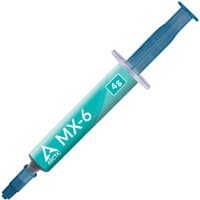 ARCTIC MX-6 thermal paste syringe, teal and white design, 4g capacity, blue plunger and cap.
