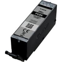 Canon PGI-580XL black ink cartridge, rectangular with gray label, QR code, and Canon logo on top.