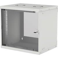Gray Intellinet 19" wall mount network cabinet, 9U, with clear front door and ventilation slots on top.