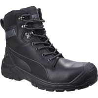 Black Puma Safety Conquest high boot, size 11, with reinforced toe, padded ankle, and rugged sole.