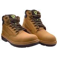 Tan Scan Desert Viper S3 safety boots, UK 7, with black laces, padded collar, and rugged sole.