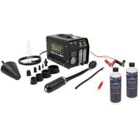 Sealey VS869KIT EVAP Leak Detector with black box, hoses, adapters, and two bottles of leak detector oil.