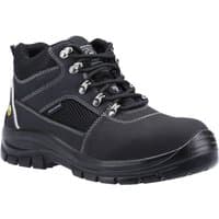 Black Skechers safety boot, size 12, with reinforced toe, lace-up front, and slip-resistant sole.