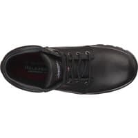 Black Skechers Workshire safety boot, size 7, with lace-up front and padded collar, top view.