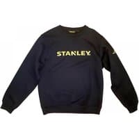 Black Stanley sweatshirt with bold yellow logo on chest, crew neck, and ribbed cuffs, size XXL.