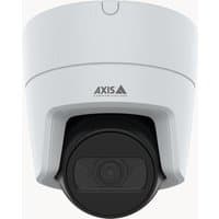 White Axis dome IP security camera with black lens, suitable for indoor and outdoor use, ceiling mountable.