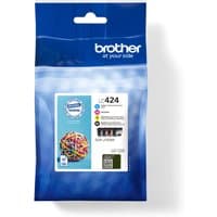 Brother LC424VAL ink cartridge pack, 4 colors: black, cyan, magenta, yellow, in blue packaging with product image.