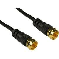 Black 1m coaxial cable with gold-plated F connectors, by Cables Direct.