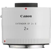 Canon Extender EF 2x III, white cylindrical lens accessory with black accents and Canon logo.