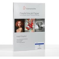Hahnemühle white matt photo paper pack with artwork images and red logo on top.