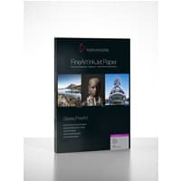 Hahnemühle Photo Rag® Pearl A4 paper, black packaging with images and white text detailing glossy finish.