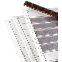 Clear Hama 35mm negative storage pages with multiple strips, hole-punched for ringbinders, pack of 100 sheets.