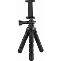 Black and red Hama Flex tripod with three flexible legs, smartphone/action camera mount.