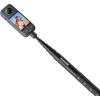 Black Insta360 114cm Invisible Selfie Stick with telescopic design and camera mount, featuring a compact grip.