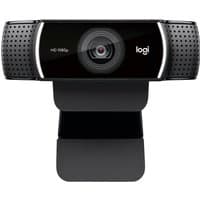 Black Logitech C922 Pro Stream Webcam with dual microphones and HD 1080p lens, mounted on an adjustable stand.