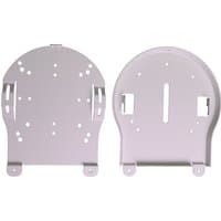 White PTZOptics ceiling mounting foot with multiple holes and slots for security camera installation.