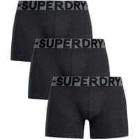 Black organic cotton boxer briefs, 3-pack, with "Superdry" logo waistband in gray.