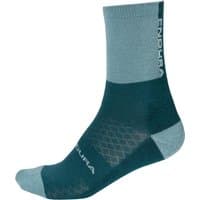 Deep teal merino wool socks with ribbed cuffs, reinforced heel and toe, and Endura logo on the side.