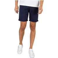 Navy blue Bowie Chino Shorts by jack & jones, knee-length with rolled cuffs, worn with white sneakers.