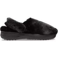 Black Crocs Classic Unfurgettable clogs with plush faux fur exterior and adjustable heel strap.