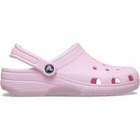 Pink Crocs Classic clog with ventilation holes, adjustable heel strap, and textured sole.