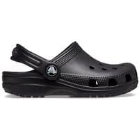 Black Crocs toddler clog with heel strap, ventilation holes, and textured sole, size infant 8.