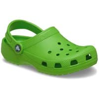 Green Crocs Kids' Classic Clog with heel strap, ventilation holes, and textured sole, size 3.
