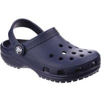 Navy Crocs toddler classic clog with perforated upper, heel strap, and textured sole, size infant 8.