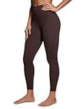 High-waisted brown yoga leggings, buttery soft fabric, full-length, sleek fit, by CRZ YOGA.